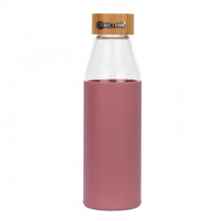 Botella reutilizable de cristal borosilicato Alcavida con tapa de bambú Rosa