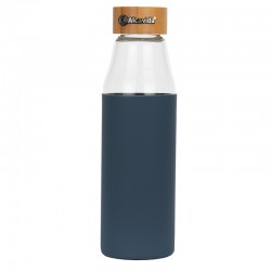 Botella reutilizable de cristal borosilicato Alcavida con tapa de bambú Azul